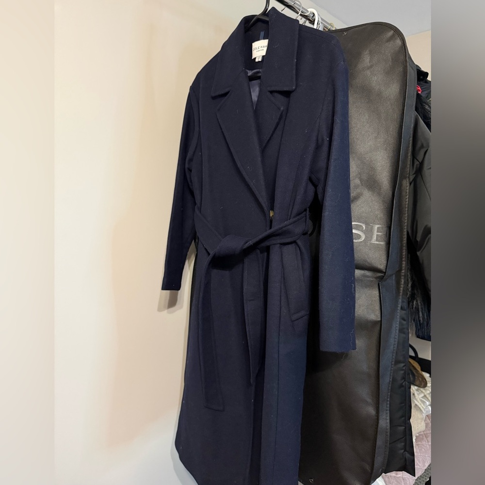 Cole Haan Navy Wrap Belted Trench Coat